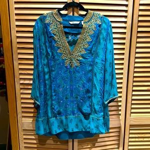 Turquoise, teal and gold lightweight tunic/coverup